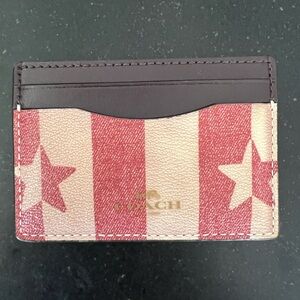 Coach Red & Cream Star Stripe Leather Card Holder